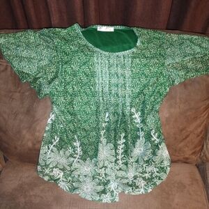Amazon Green and White Floral Blouse